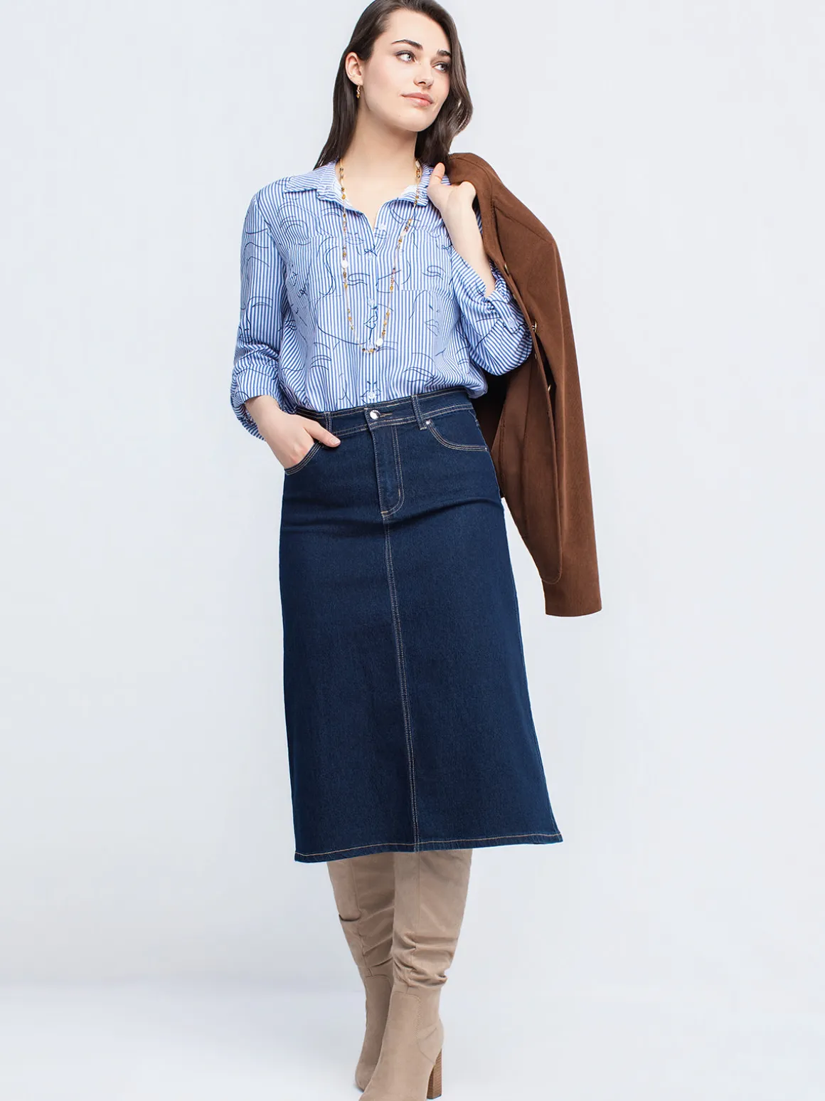 A-line denim skirt