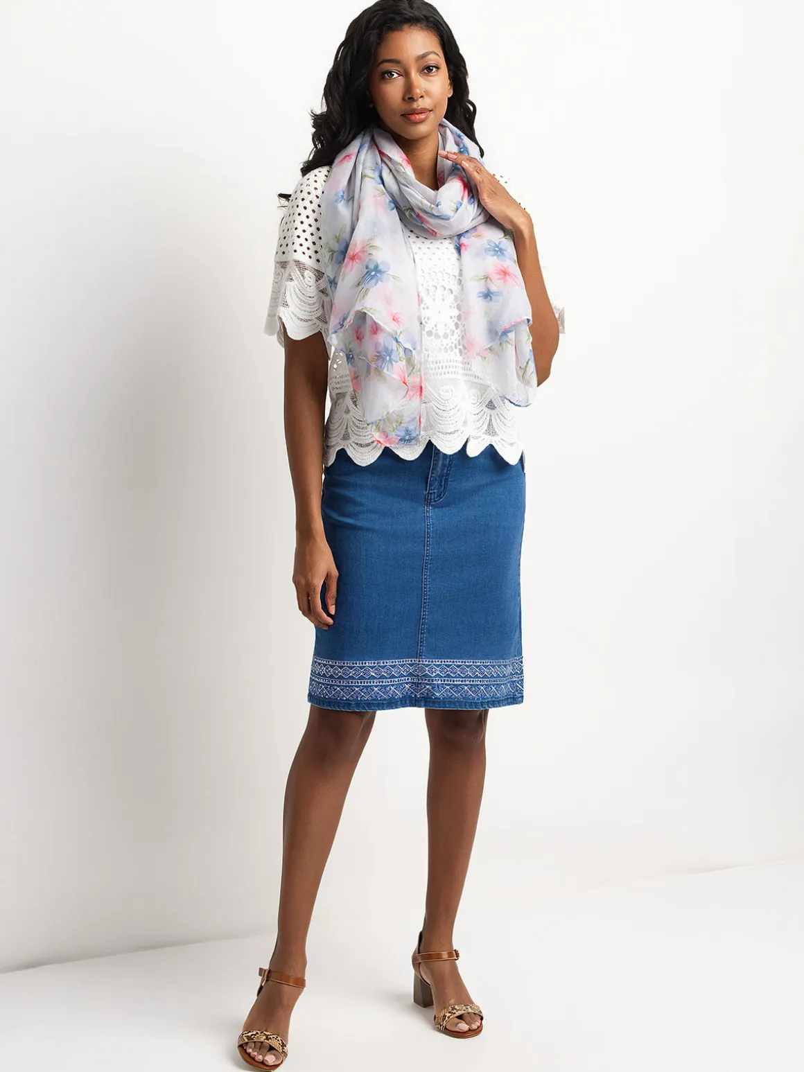 Denim midi skirt