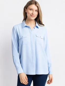 Long-sleeve semi-fitted blouse with buttons
