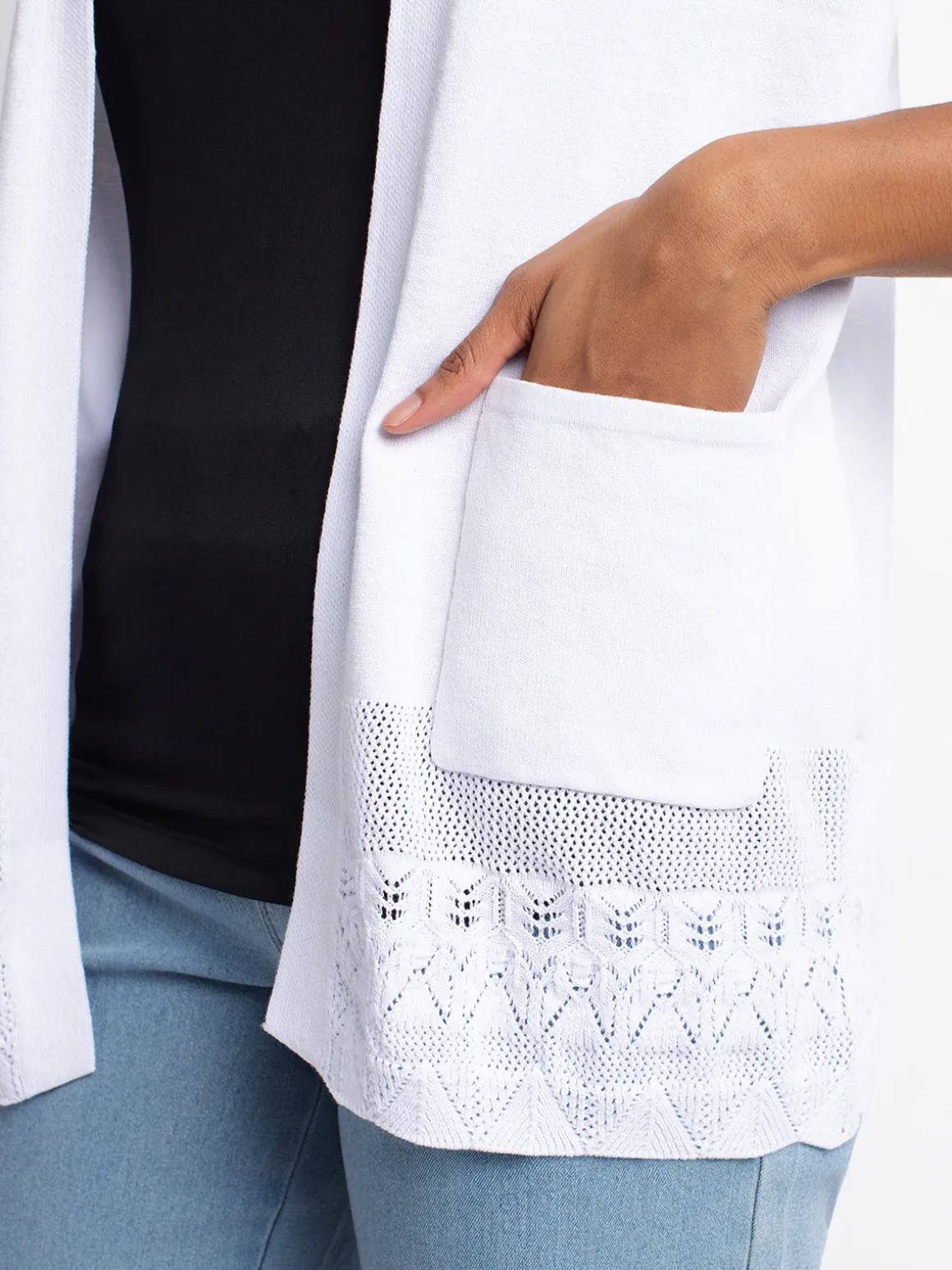 Open-front cardigan with three-quarter sleeves
