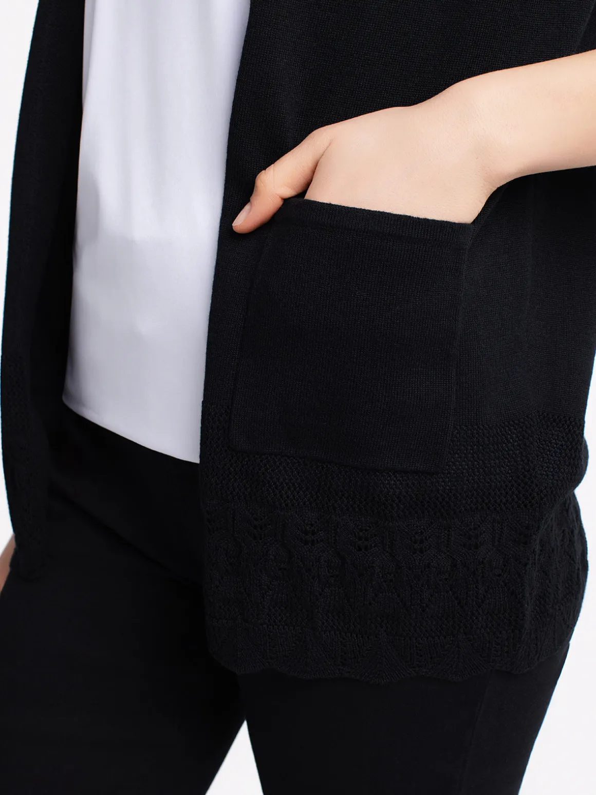 Open-front cardigan with three-quarter sleeves