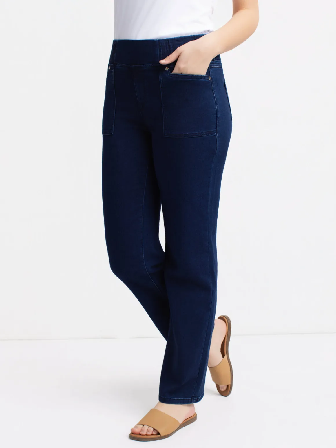 Pull-on straight leg jeans