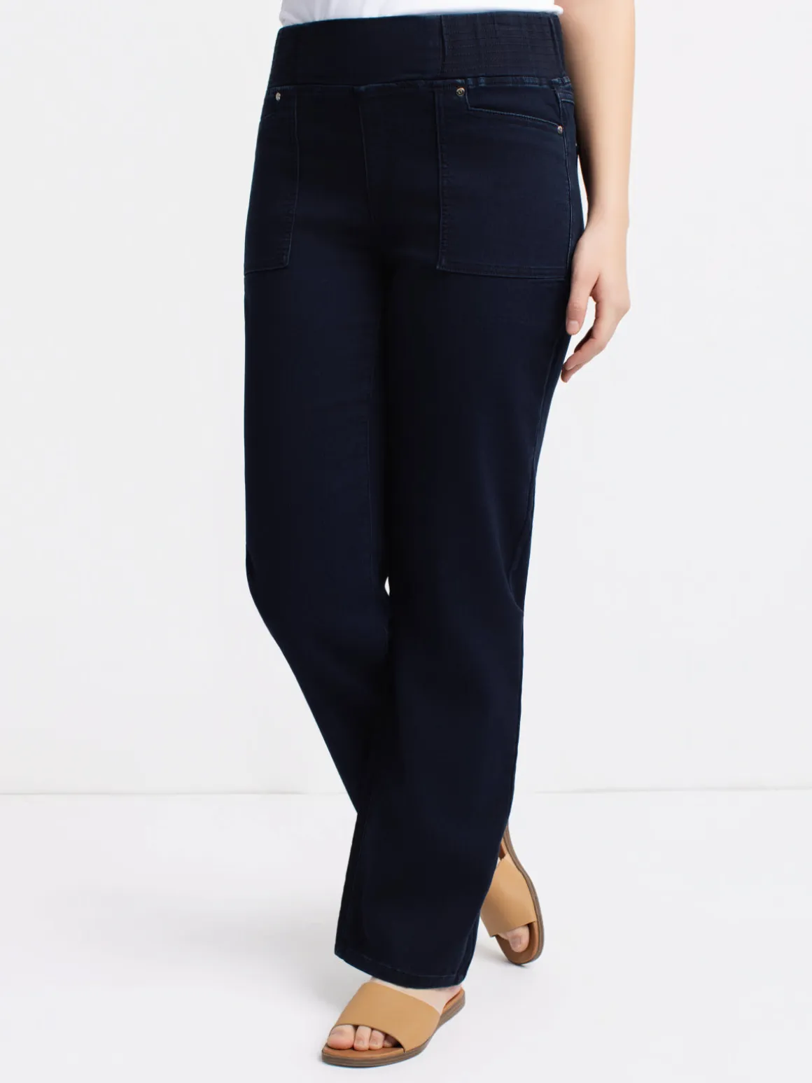 Pull-on straight leg jeans