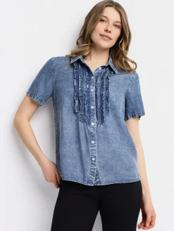 Short-sleeve loose blouse with buttons