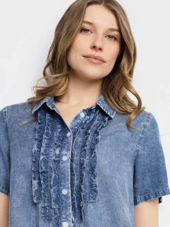 Short-sleeve loose blouse with buttons
