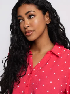 Short-sleeve loose blouse with buttons