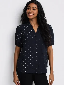 Short-sleeve loose blouse with buttons