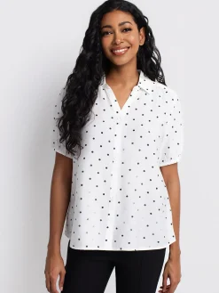 Short-sleeve loose blouse with buttons