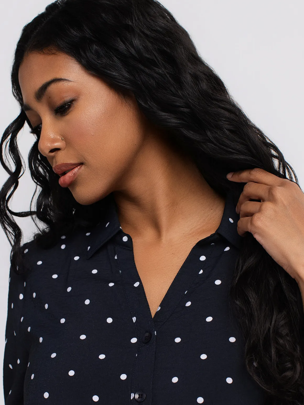 Short-sleeve loose blouse with buttons