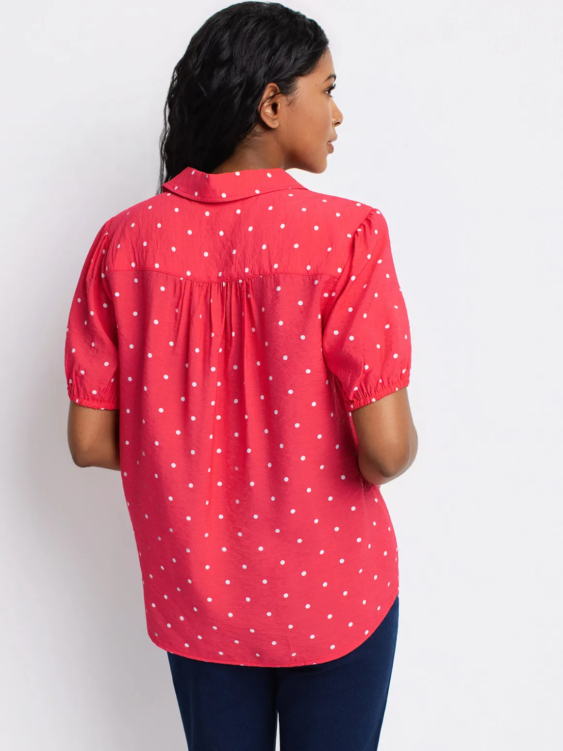 Short-sleeve loose blouse with buttons