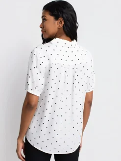 Short-sleeve loose blouse with buttons