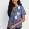 Short-sleeve loose blouse with buttons