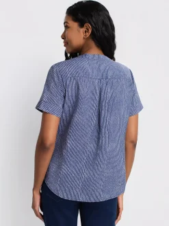 Short-sleeve loose blouse with buttons