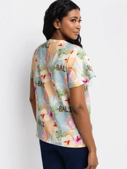Short-sleeve loose blouse with buttons