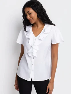 Short-sleeve loose blouse with buttons