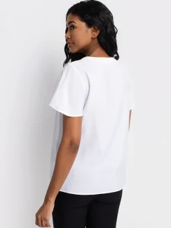 Short-sleeve loose blouse with buttons