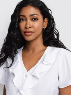 Short-sleeve loose blouse with buttons
