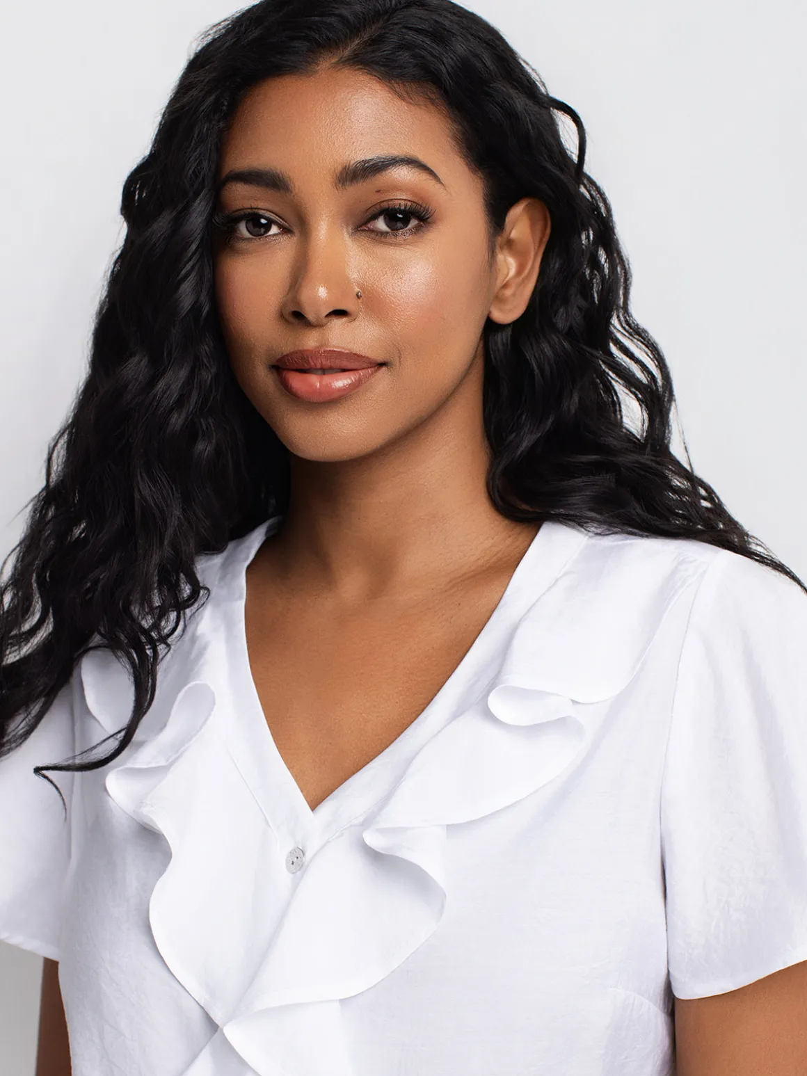 Short-sleeve loose blouse with buttons