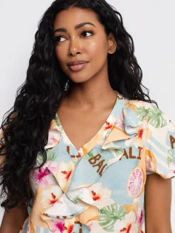 Short-sleeve loose blouse with buttons