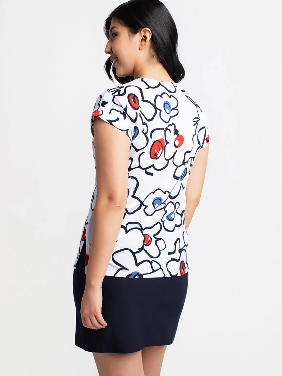 Short-sleeve semi-fitted tunic