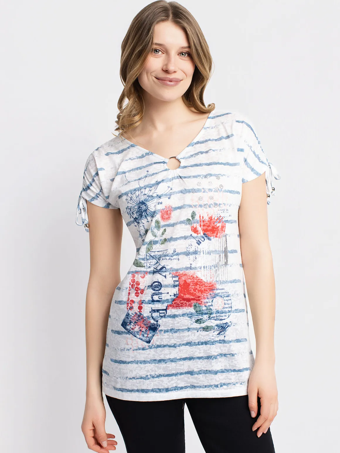 Short-sleeve semi-fitted tunic