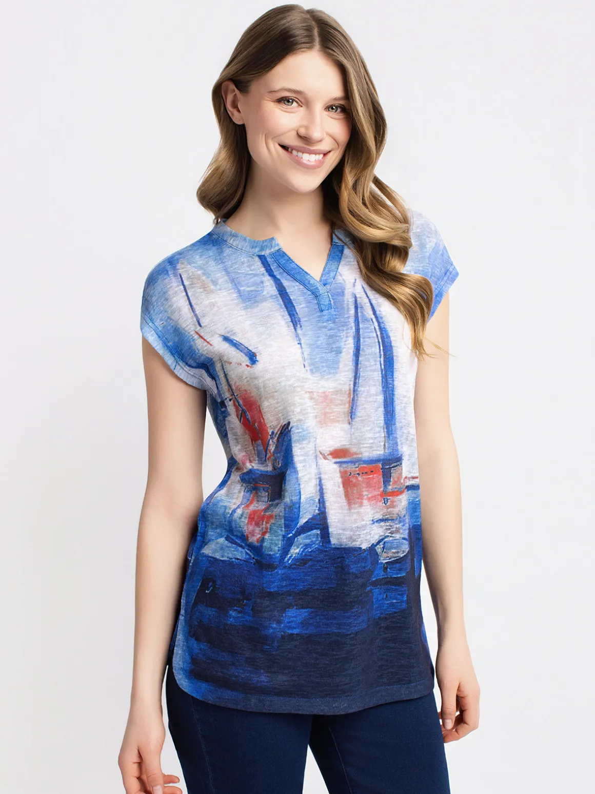 Short-sleeve semi-fitted tunic