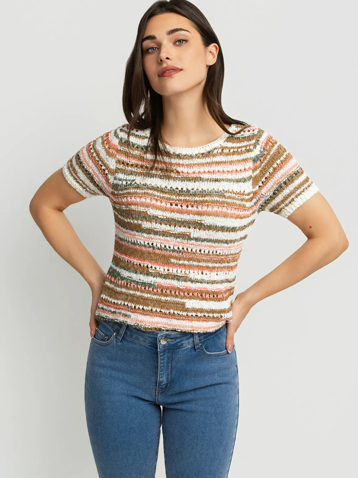 3/4-sleeve fitted pullover sweater