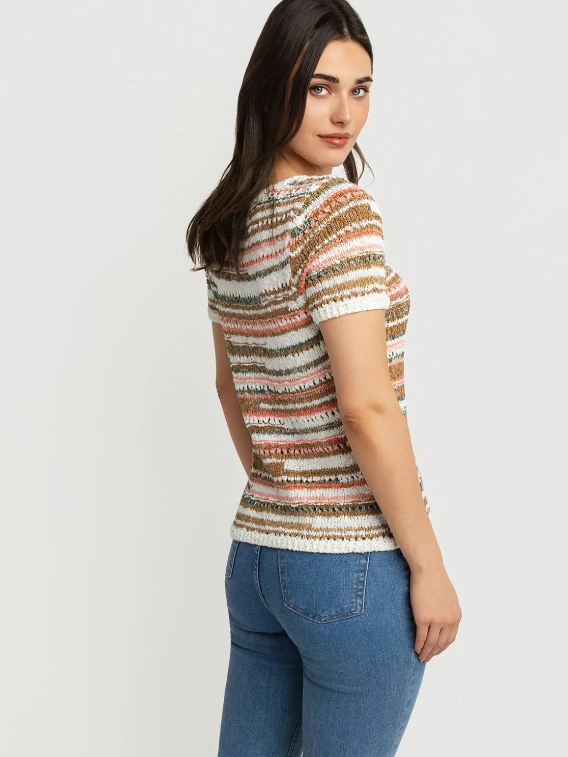 3/4-sleeve fitted pullover sweater