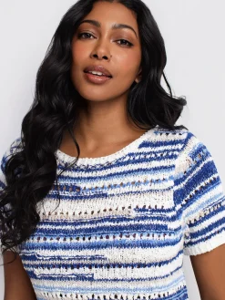 3/4-sleeve fitted pullover sweater