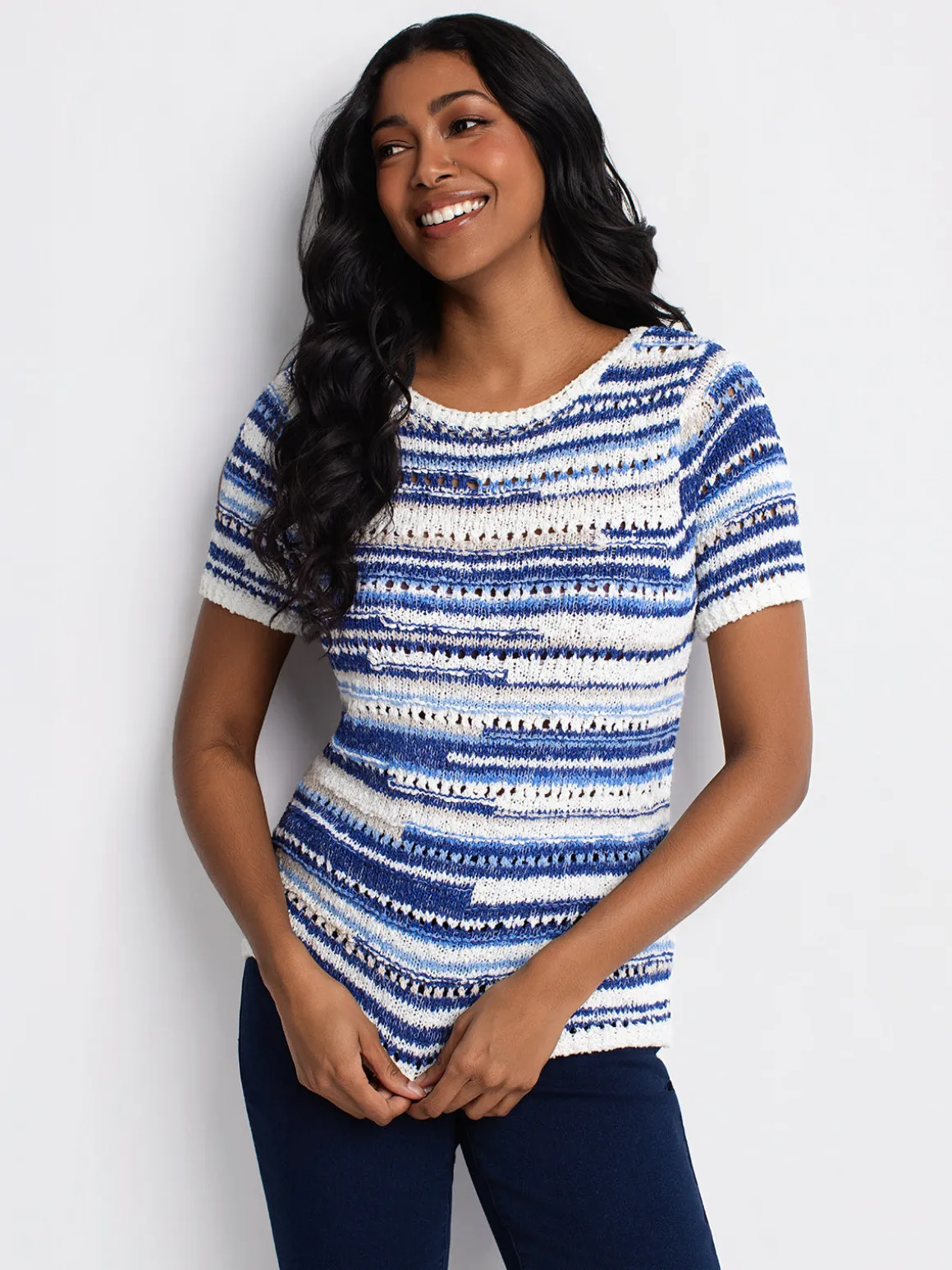 3/4-sleeve fitted pullover sweater