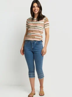 3/4-sleeve fitted pullover sweater
