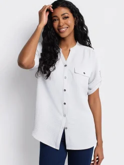 3/4-sleeve loose blouse with buttons