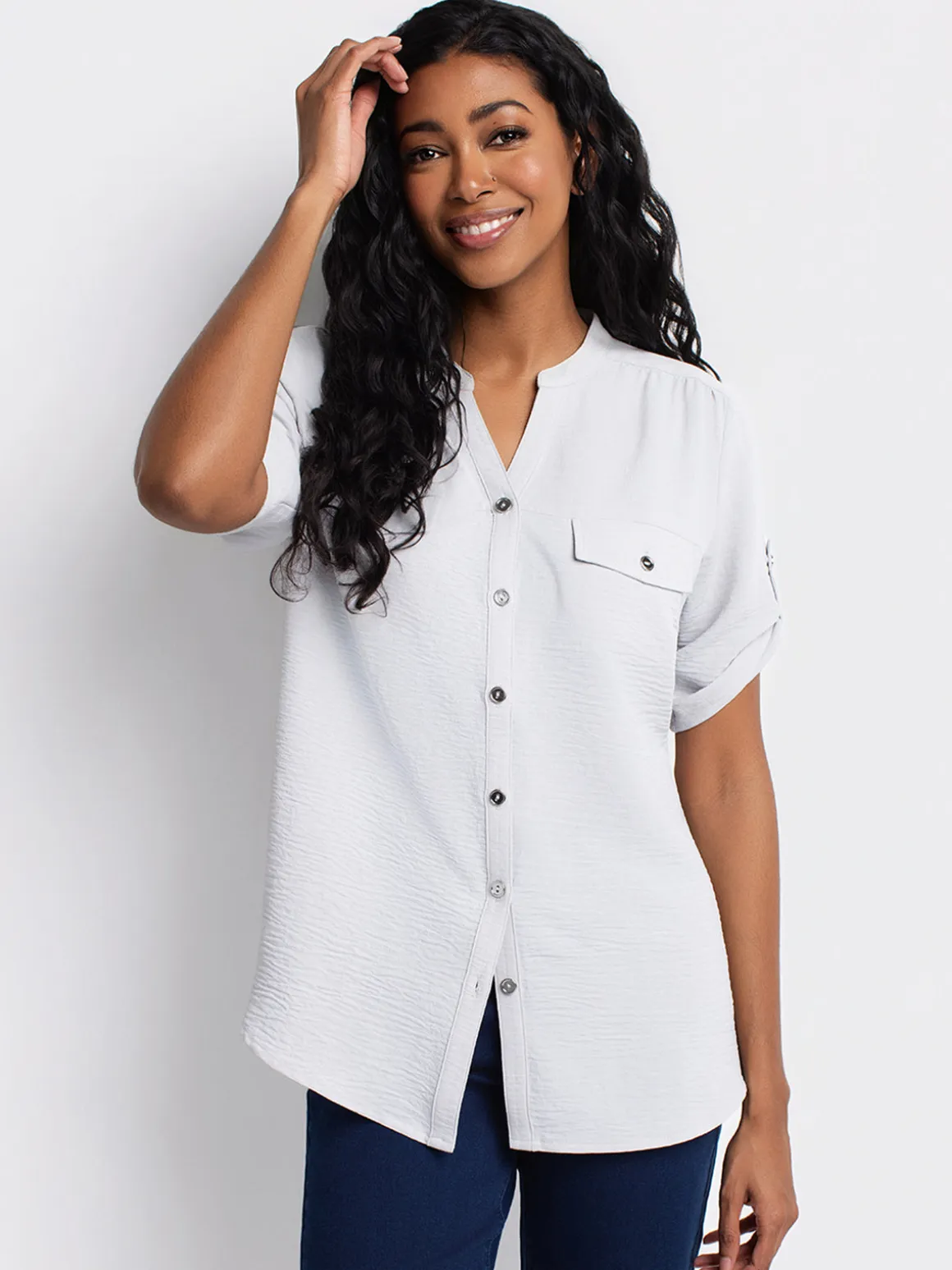 3/4-sleeve loose blouse with buttons