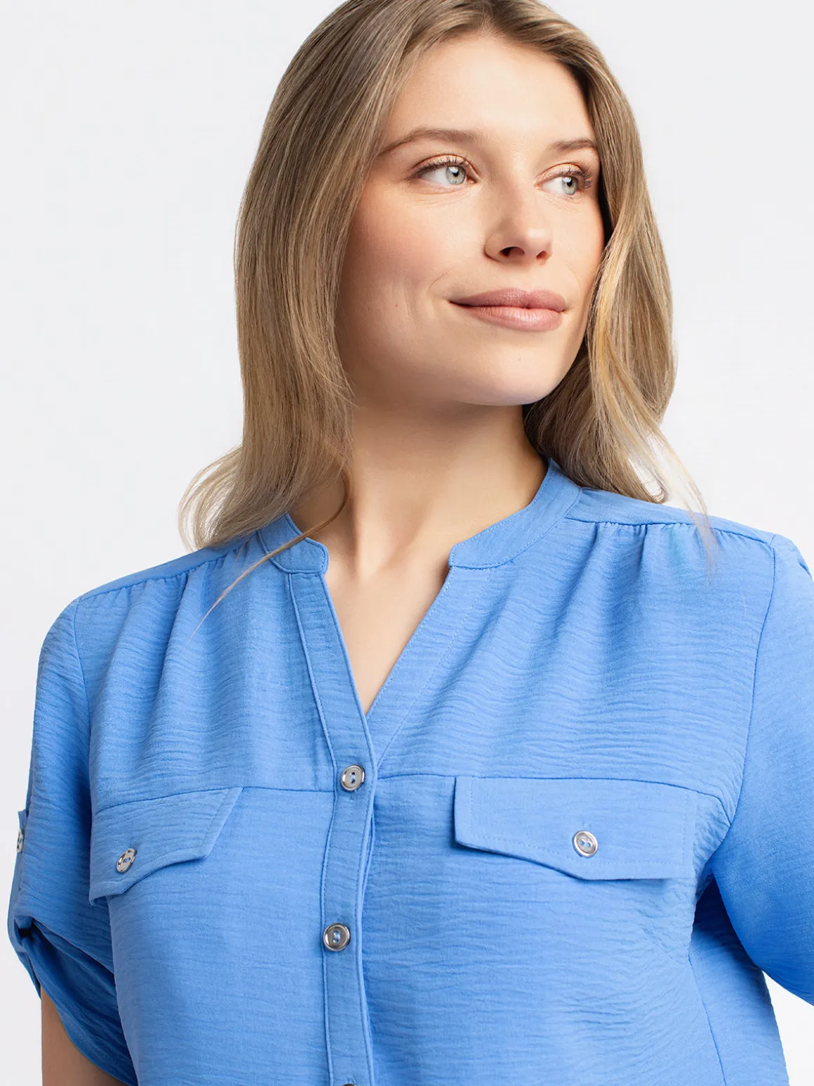 3/4-sleeve loose blouse with buttons