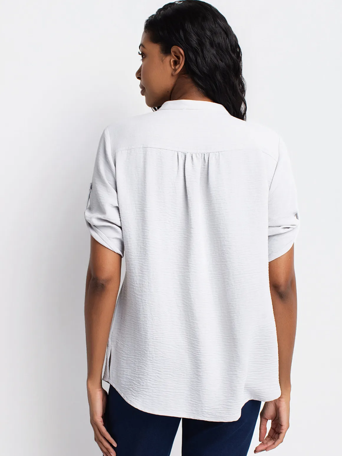 3/4-sleeve loose blouse with buttons