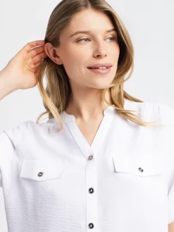 3/4-sleeve loose blouse with buttons
