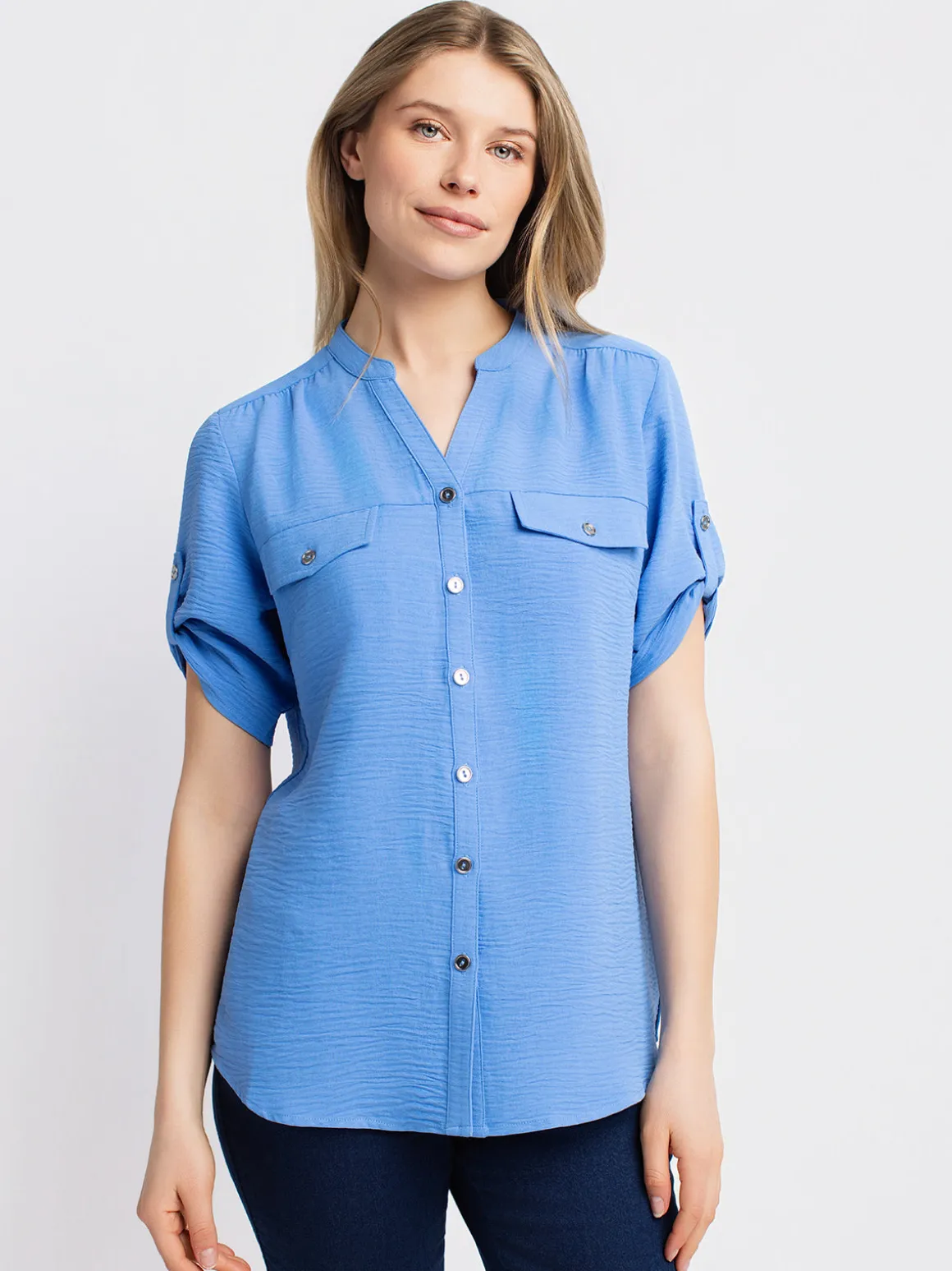 3/4-sleeve loose blouse with buttons