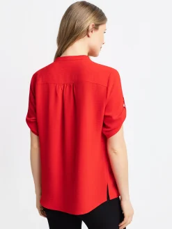 3/4-sleeve loose blouse with buttons