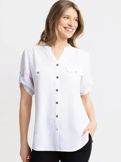 3/4-sleeve loose blouse with buttons