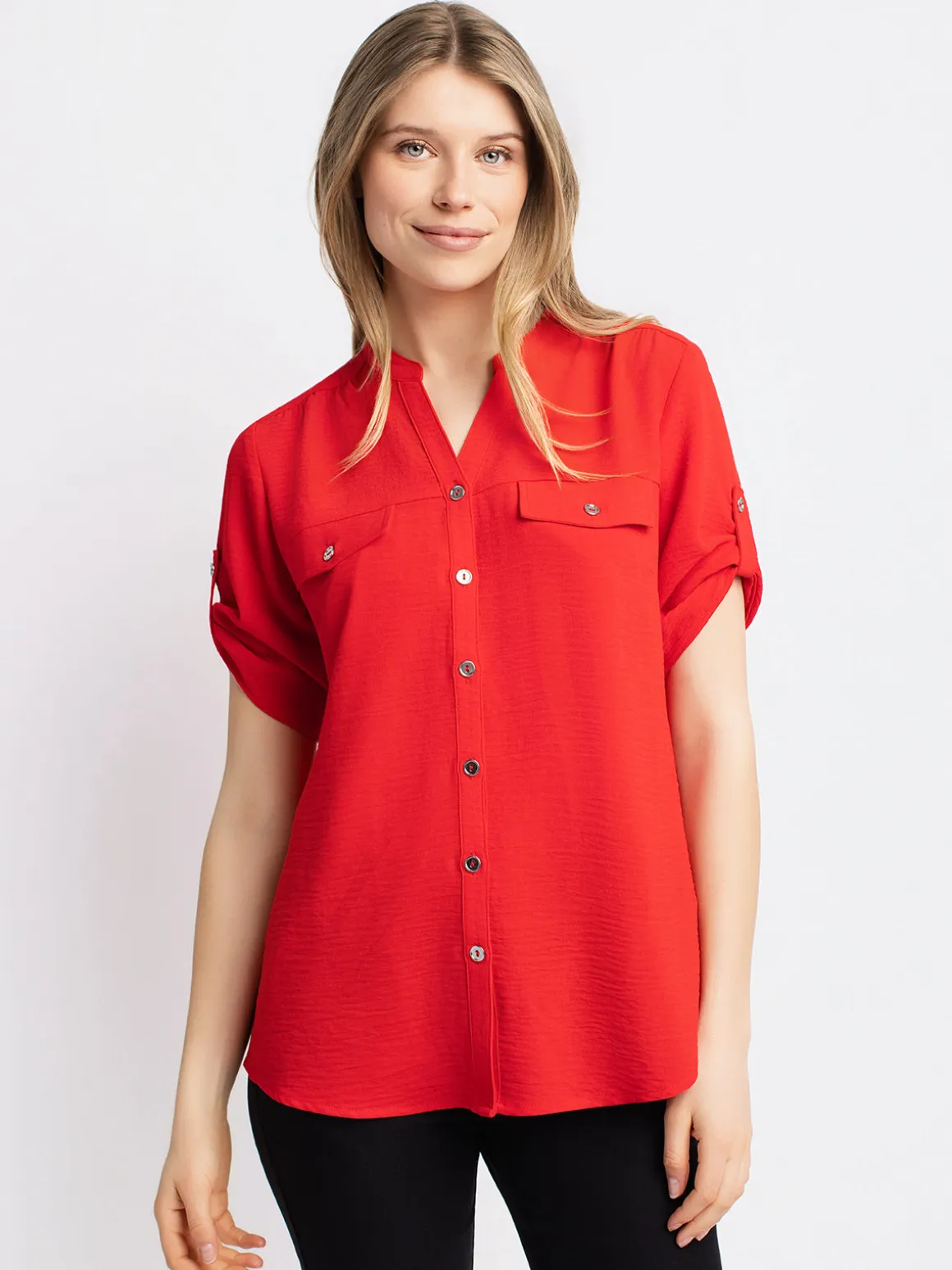 3/4-sleeve loose blouse with buttons