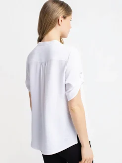 3/4-sleeve loose blouse with buttons