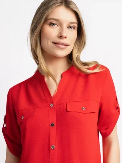 3/4-sleeve loose blouse with buttons