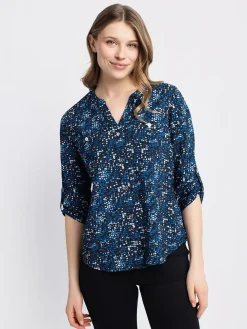 3/4-sleeve loose blouse with buttons