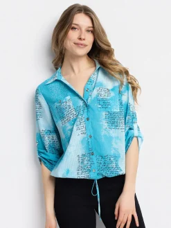 3/4-sleeve loose blouse with buttons
