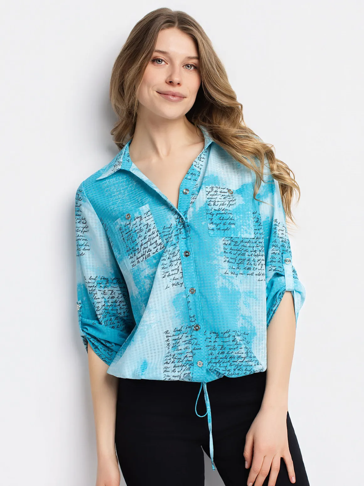 3/4-sleeve loose blouse with buttons