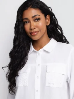 3/4-sleeve loose blouse with buttons
