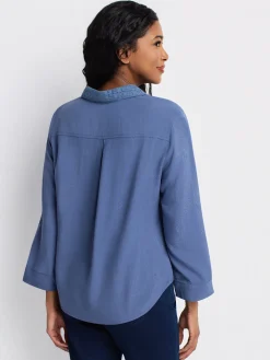 3/4-sleeve loose blouse with buttons