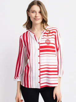 3/4-sleeve loose tunic length blouse with buttons