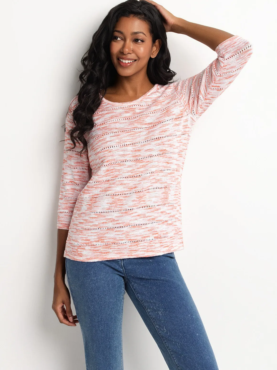 3/4-sleeve pullover sweater