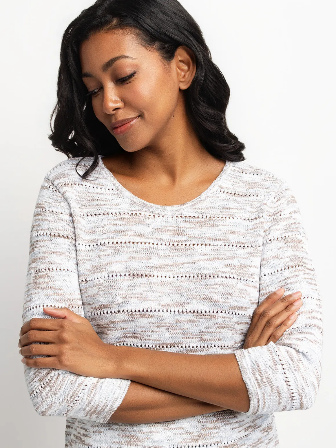 3/4-sleeve pullover sweater